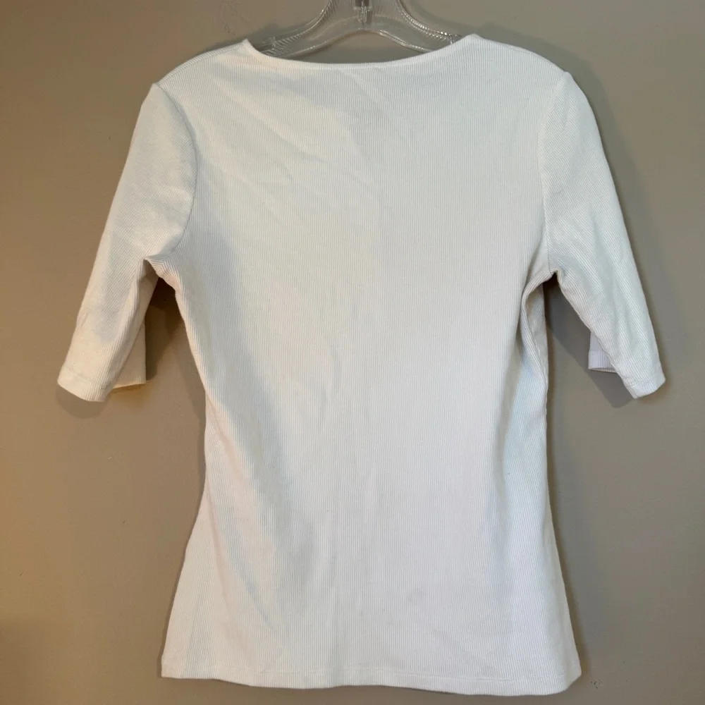 Sezane Theodora Ecru T-Shirt Henley Large - Picture 8 of 10